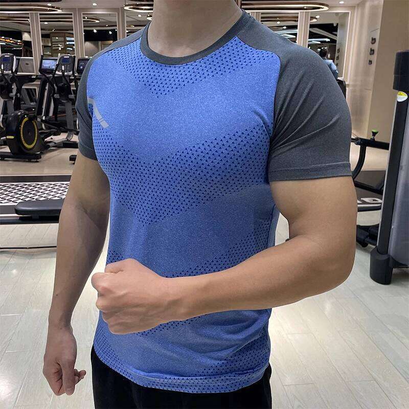 Men Short Sleeve Running Shirt Sports Outdoor Jogging Tops Gym Dry Fit Training Ice Silk Summer Elastic T-Shirt