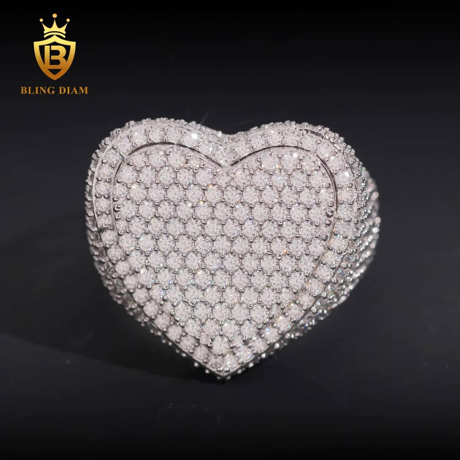 Hip Hop Style Jewelry Heart Shaped Mens Rings Fully Diamond Vvs1 Moissanite Iced Out 925 Solid Silver Rose Gold Double Layer