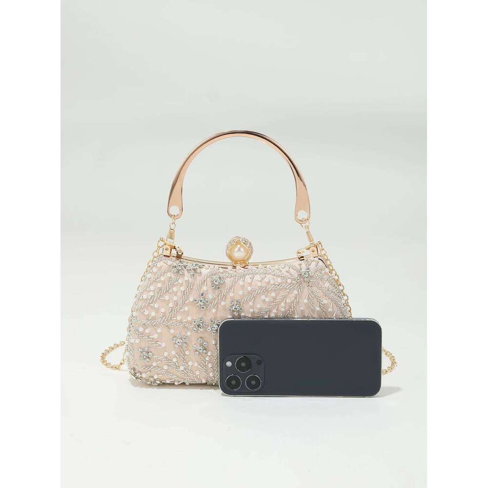 Gorgeous and shiny heavy handmake dia-studded rhinestones beaded flower pattern hand party wedding evening bag