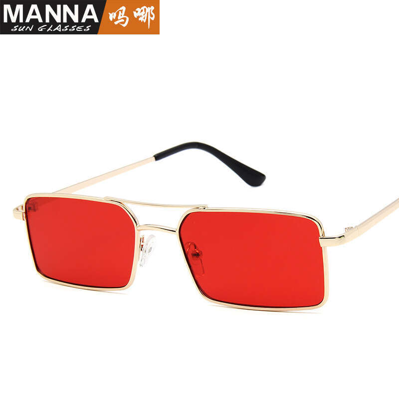 Trendy New Fashion Personality Double Bridge Square Frame Sunglasses Designer Ocean Lens Metal Glasses