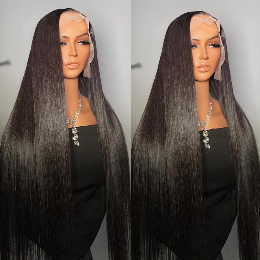 Black Lace Wig, Synthetic Long Straight Wig Hd Transparent Lace Preplucked Glueless High Density Pre-Cut Ready To Wear Wig For Women
