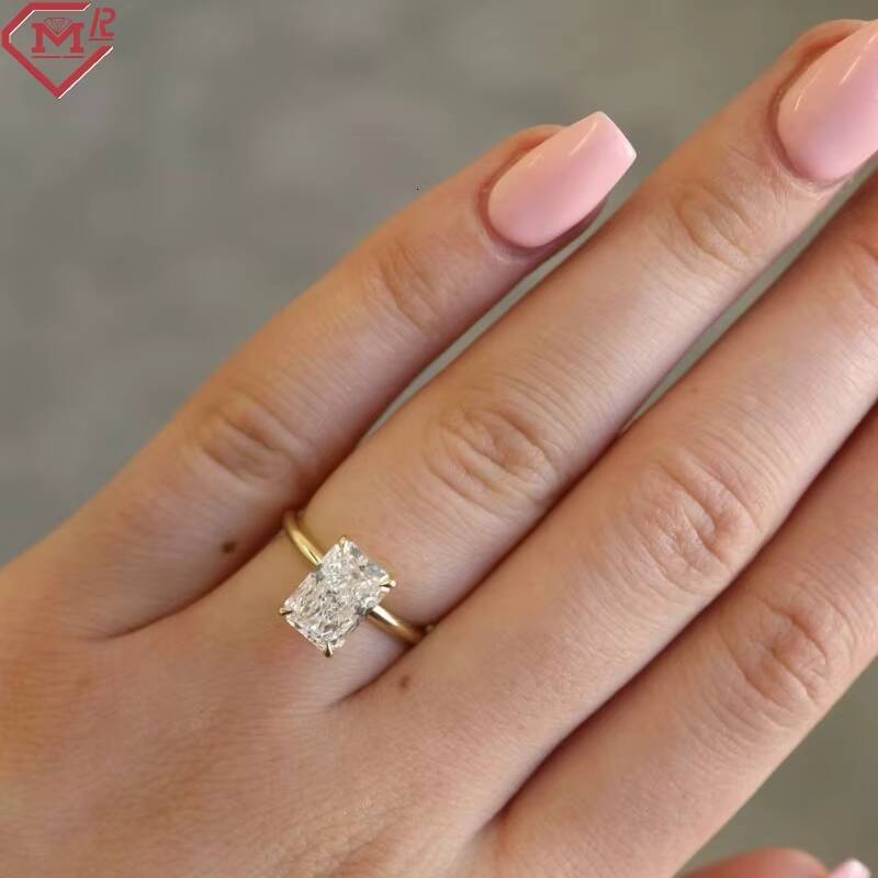 Classic Women Lab Grown Diamond Ring Engagement Radiant F-VS1 3.05ct 14k Gold Diamond Rings
