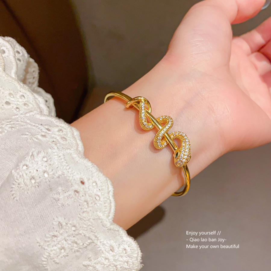 Gold Tone Snake - Shaped Cuff Bracelet With Crystal Accents Elegant For Daily And Special Occasions High - Quality And Stylish Jewelry Gift For Her