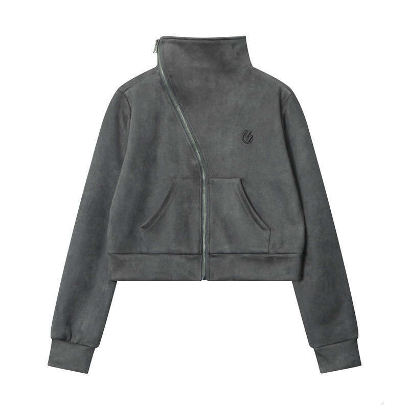 Heyhenry Spring Trendy Brand Style Zipper Design Solid Color Stand Collar Short Sweatshirt For Women New Long Sleeve B5