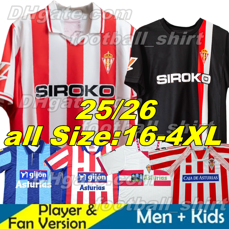 4XL 25 26 Sporting de Gijon Soccer Jersey P.GARCIA RIVERA KRAVETS SADIQ JUAN VILLAR SOUSA J.BERROCAL 84 86 94 95 01 02 08 09 Retro David Villa Men Kids Football shirt