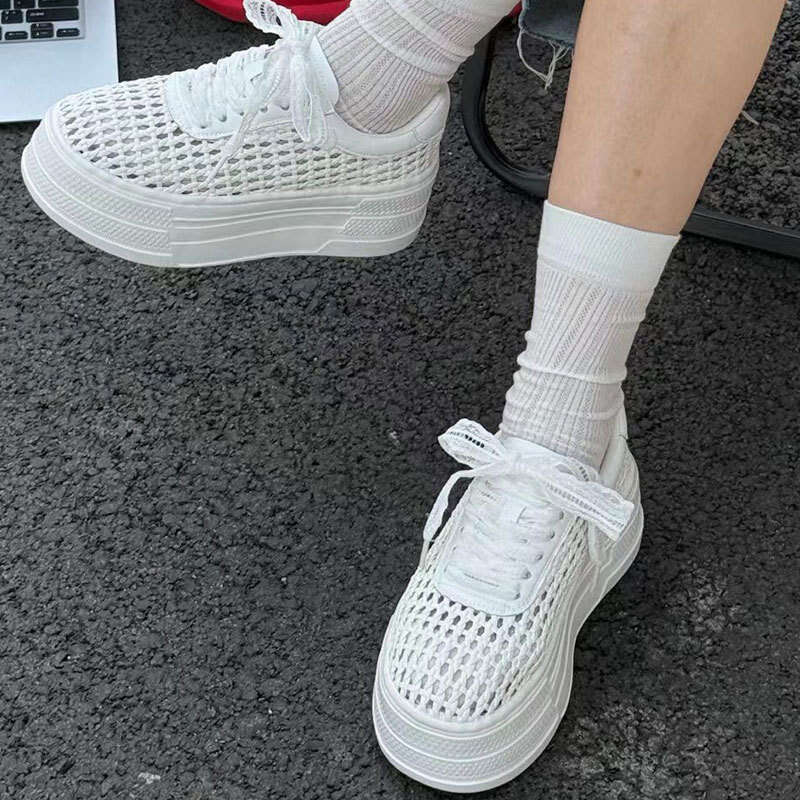 Large White Sneakers for Women 2025 Summer Thick Sole Versatile Fashion Mesh Breathable Sports Casual Shoes
