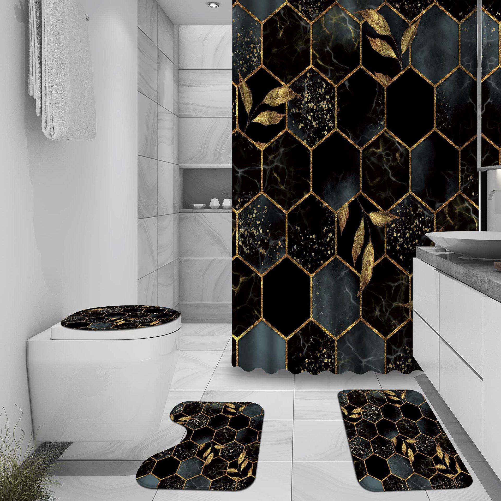 YL-36965 digital printed cloth shower curtain waterproof thick bathroom partition curtain with hook cross-border supply