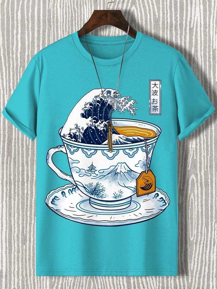 Teacup Graphic Mens T Shirt Japanese Art 3D Printed Casual Short Sleeve Tees Street Oversized Clothing Fashion Cartoon T-Shirts Y250819
