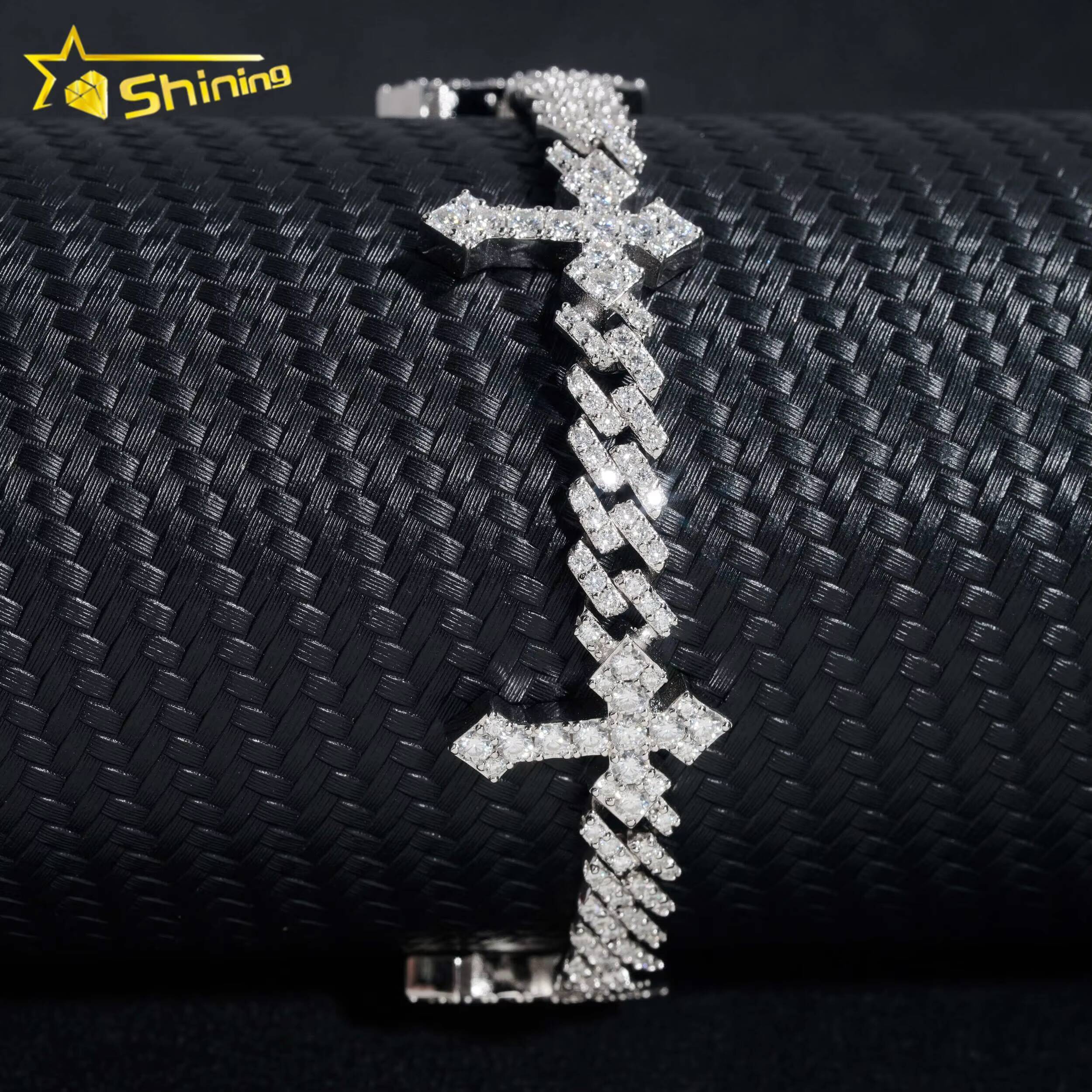 Iced Out Cross Design Moissanite Cuban Chain Bracelet 6mm Hip Hop Bracelet 925 Silver Cuban Link Bracelet Rapper Jewelry