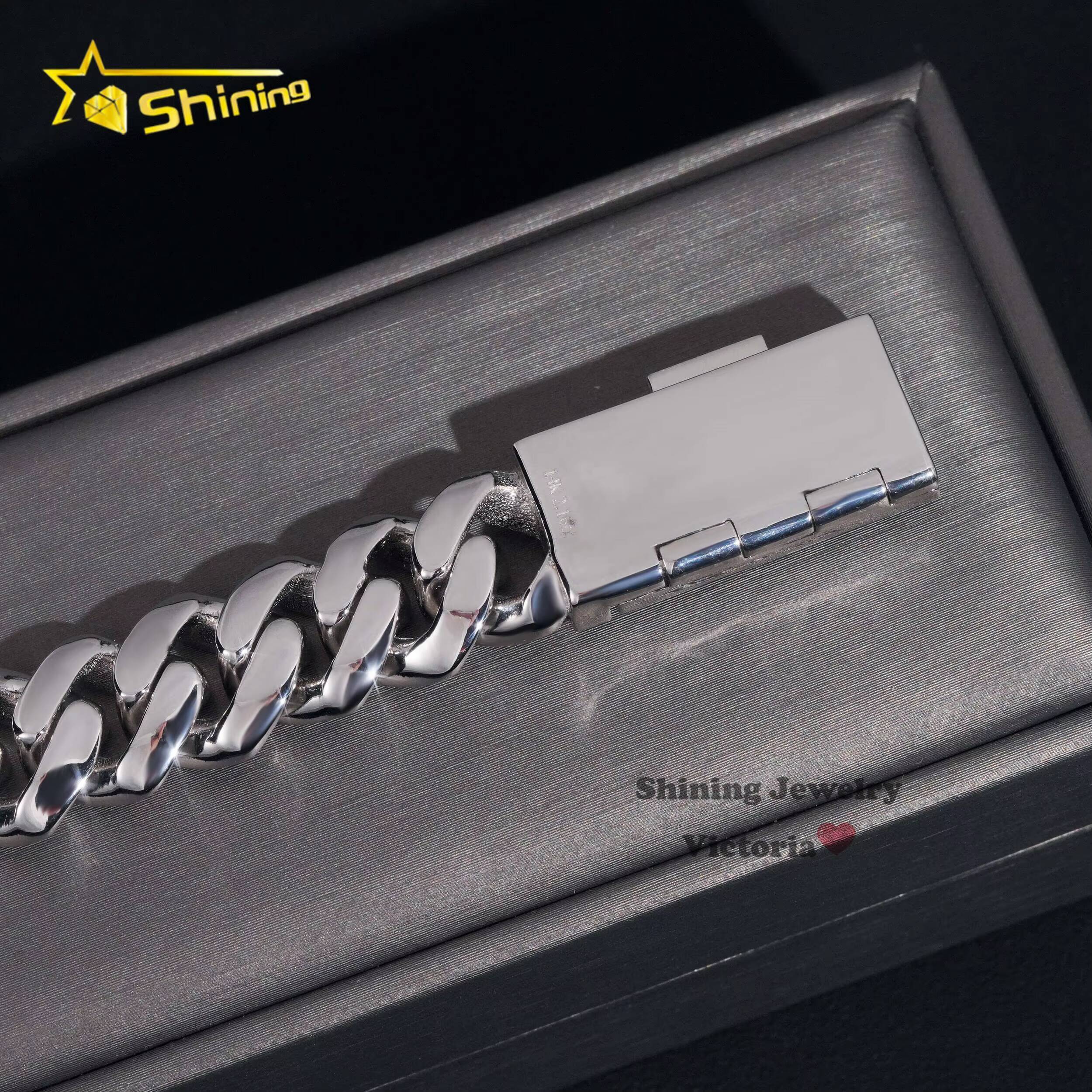 Iced Out Custom Rapper Style Hip Hop Jewelry 12MM Moissanite Lock 925 Hand Made Tight Link Plain Cuban Link Bracelet