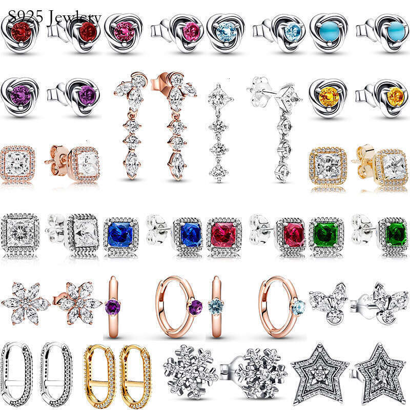 Classics earring 925 Sterling Silver Stud Earring Birthstone Eternity Circle Snowflake Hoop Earrings For Women Making Wedding Party Jewelry Gift