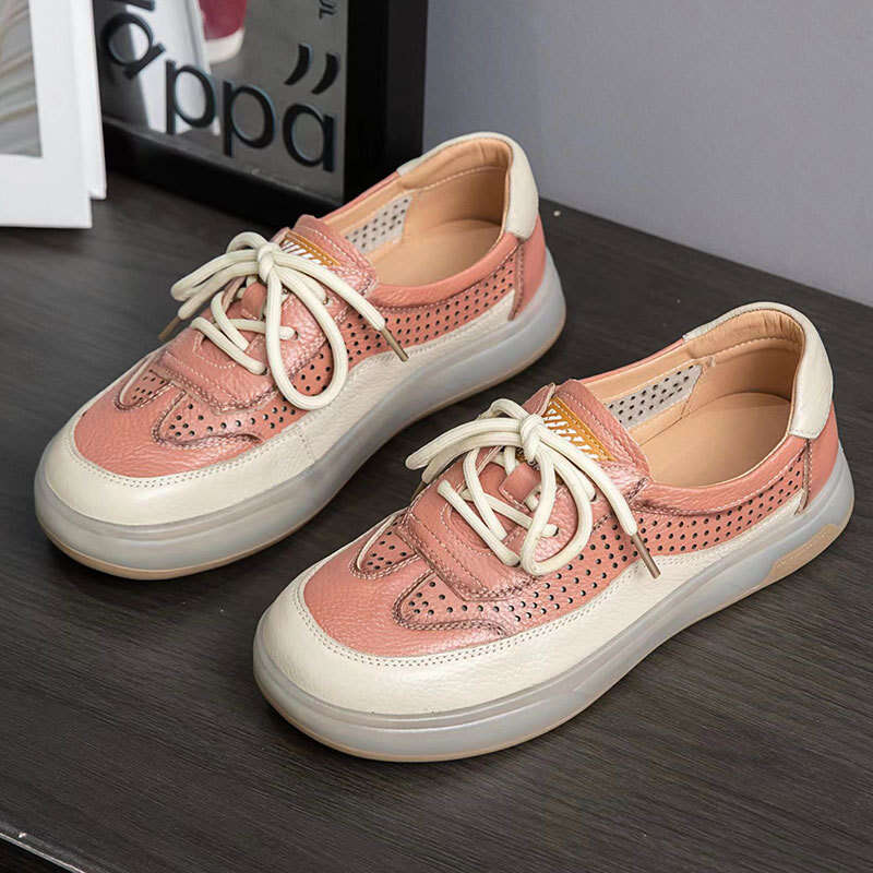 2025 New Summer Top Layer Cowhide Perforated Single for Women Casual Thick Lightweight Jelly Sole German Training Shoes