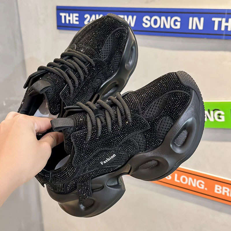 Gypsophila Rhinestone Height Increasing Dad 2025 Summer Autumn Genuine Leather Thick Sole Platform Women Thin Casual Single Shoes