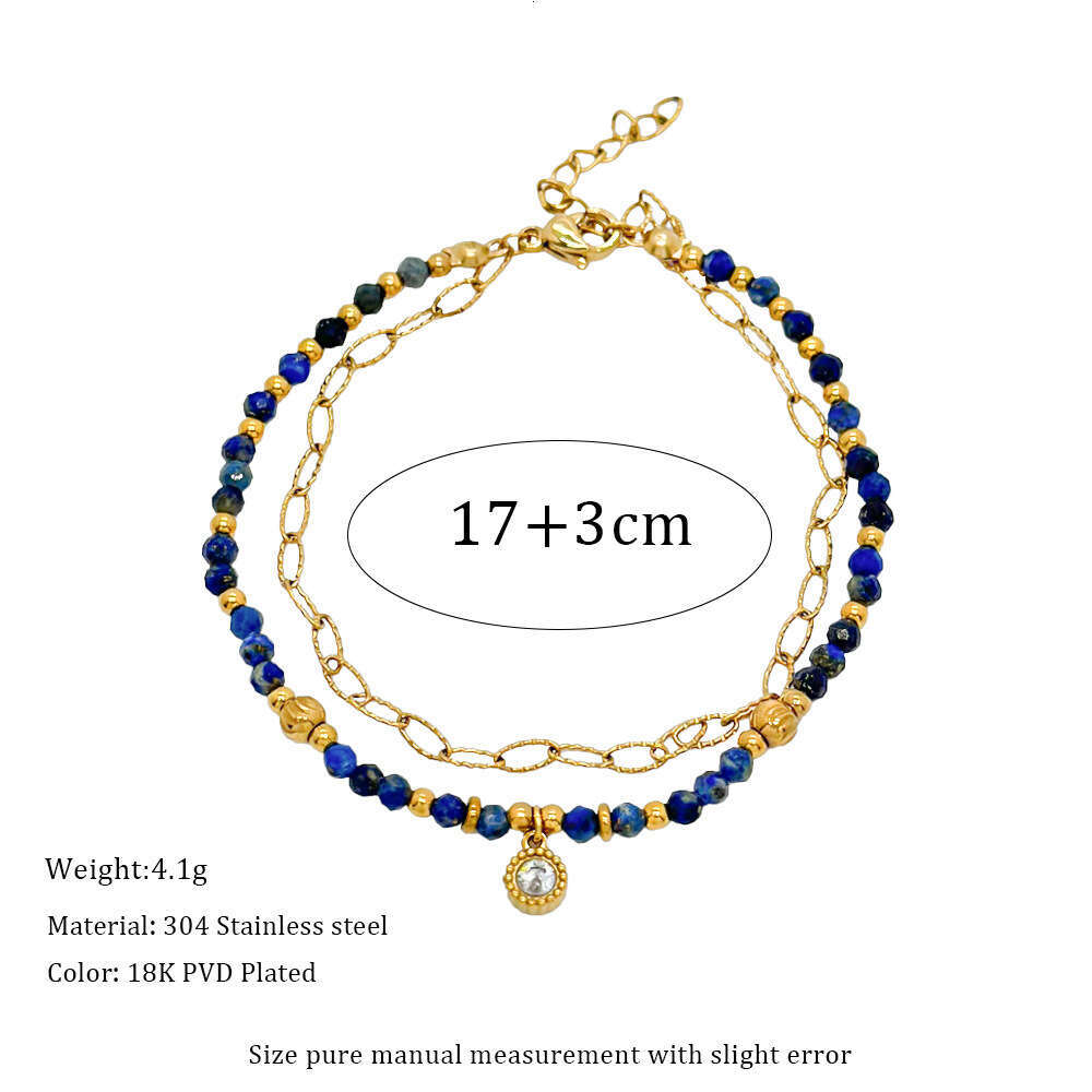 Ins Style Designer Lapis Lazuli French Design Natural Stone Bracelet Stainless Steel Gold-Plated Jewelry