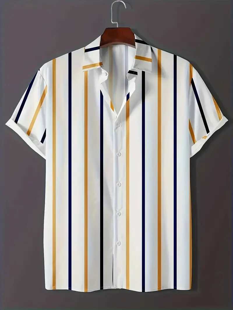 2025 Street Simplicity Stripe Print Men Shirts New Fashion Short-sleeved T-shirt Ropa Hombre Daily Casual Lapel Party Tops Y250819