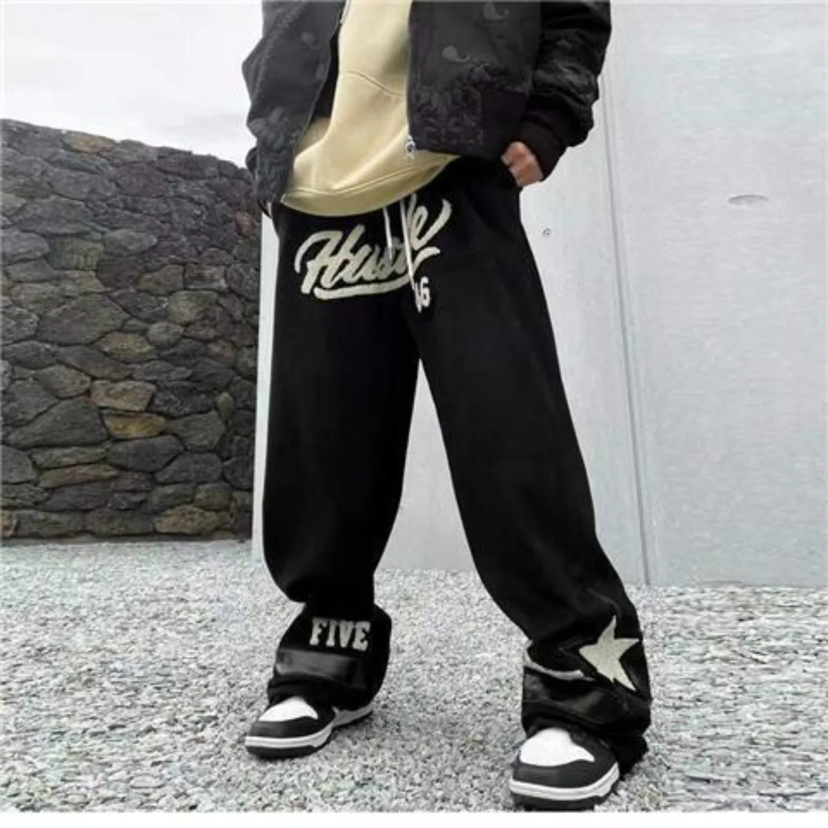 Summer Casual Pants Men Retro Fashion Straight Streetwear Drawstring Letter Hiphop Trend Loose Balck Trousers 250815