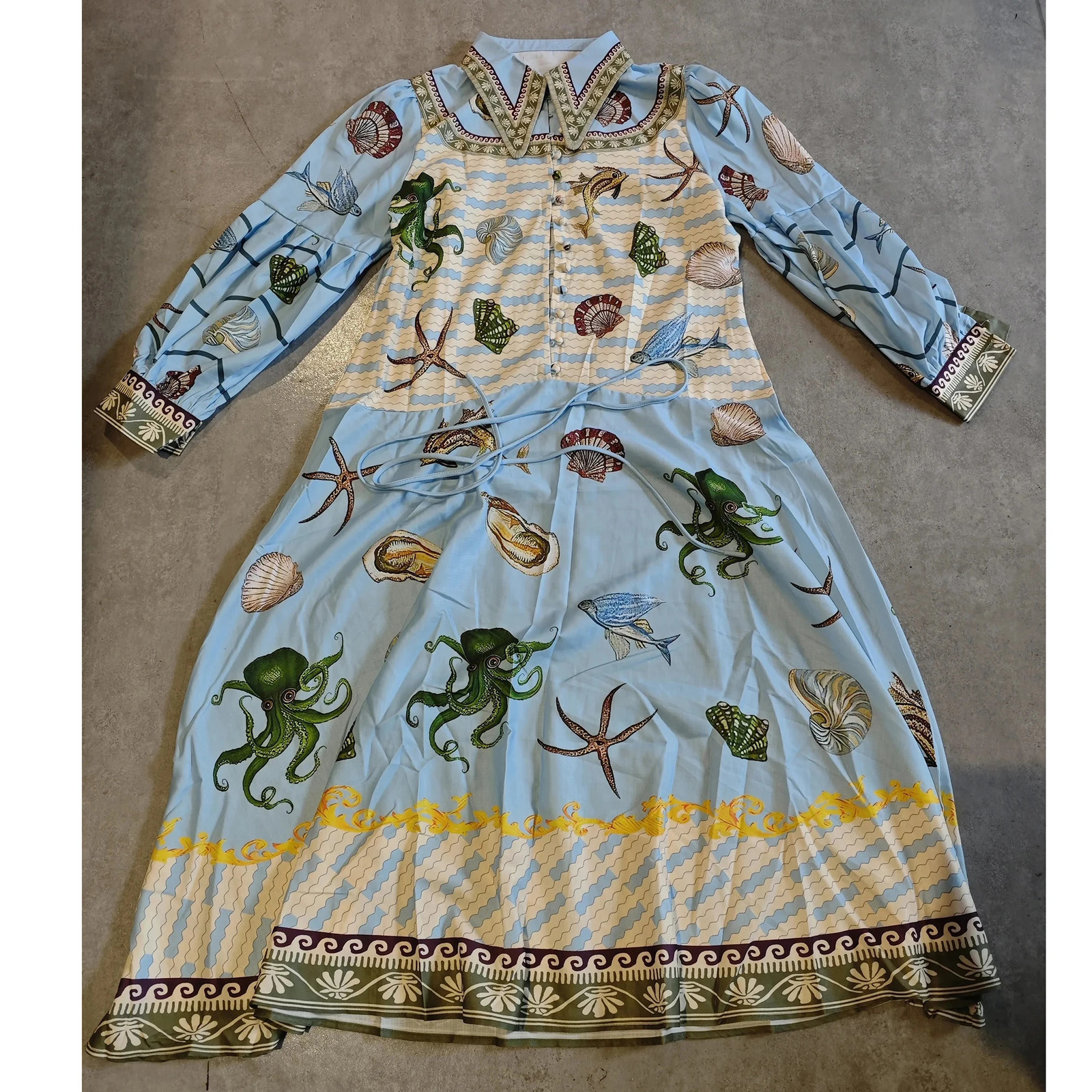 Women Vintage Floral Print Shirt Collar Puff Sleeve Single Breasted Spring Summer Long A Line Cotton Linen Dress 250820