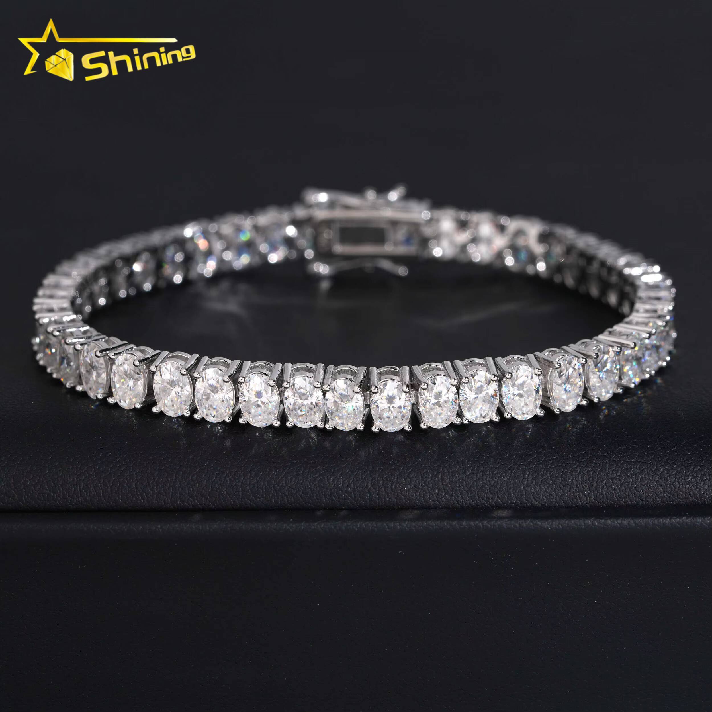 New Arrival VVS Moissanite Bracelet Collection Iced Out 925 Silver Men Women Oval Emerald Cut Moissanite Tennis Bracelets