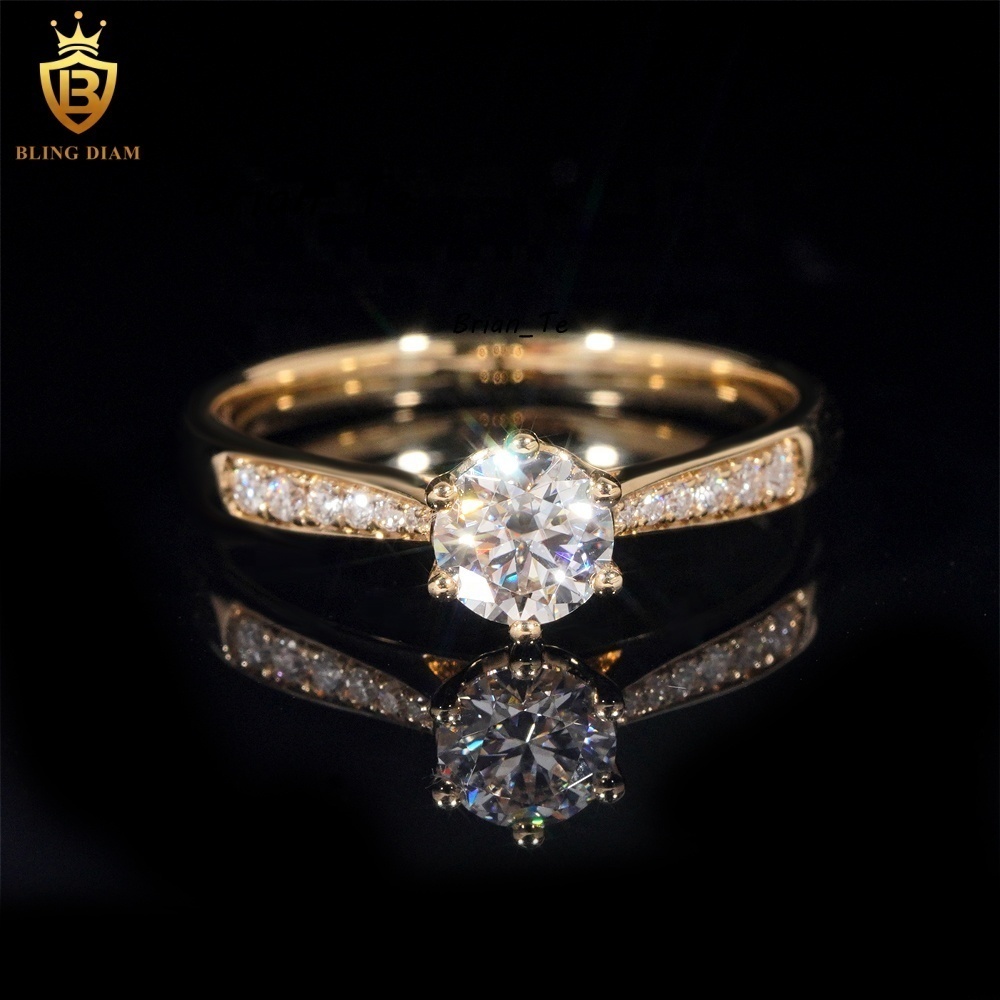 14K Yellow Gold Engagement Rings Custom Design Real Gold Wedding Iced Out VVS Moissanite Diamond Ring