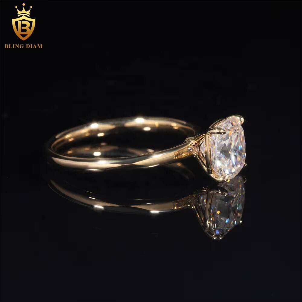 Pass Diamond Tester D Color VVS Moissanite Diamond Luxury 14K Yellow Gold Engagement Wedding Ring