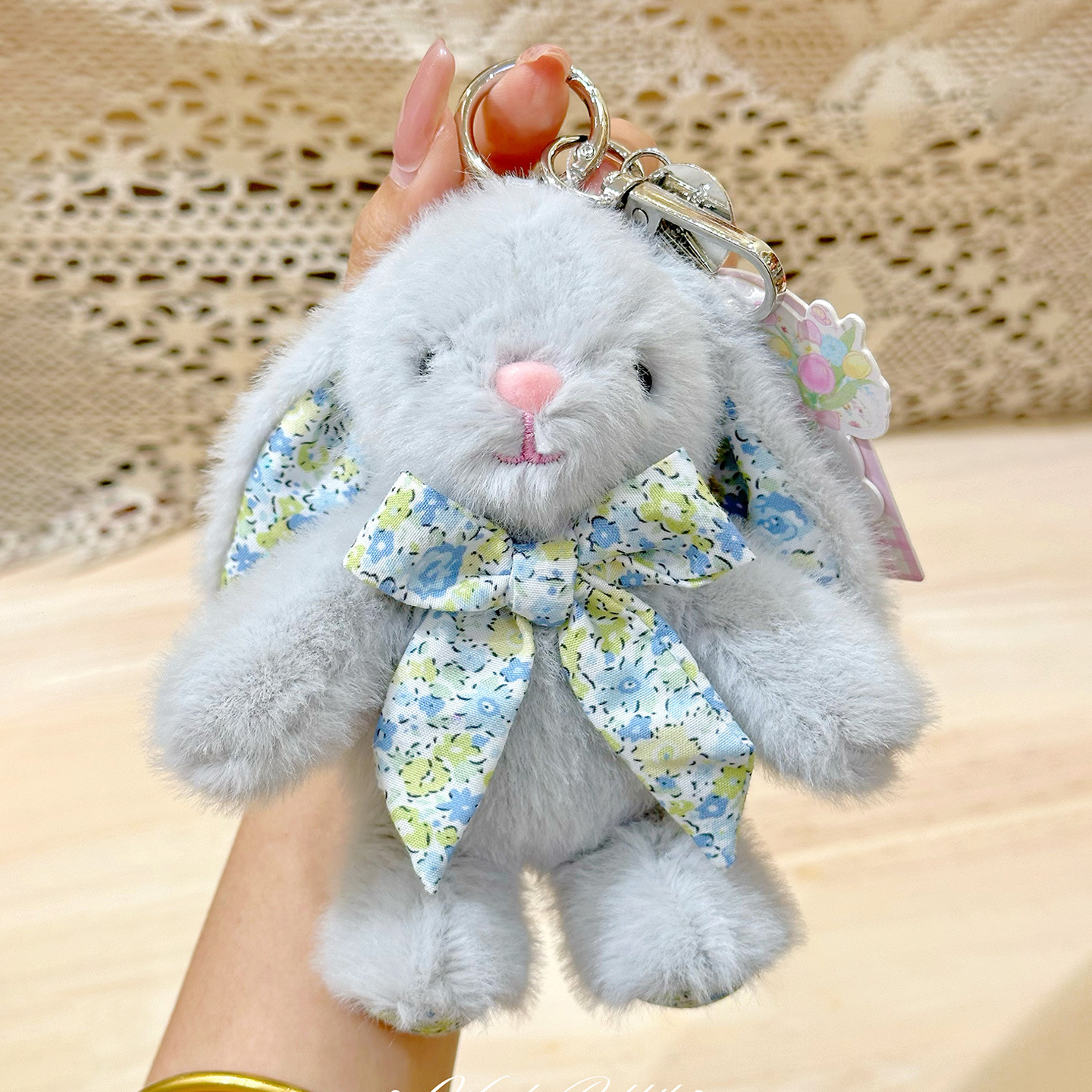 Creative Flower Bowknot Plush Keychain Soft Cute Car Key Pendant Cartoon Stuffed Doll Keyring Unisex