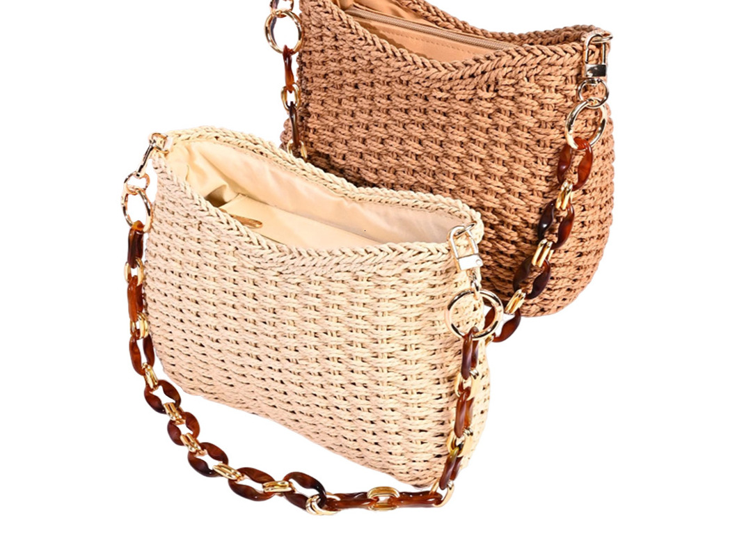 Autumn New Women s Shoulder Bag New Women s Woven Straw Bucket Bag Niche Chain Design Handbag Autumn New Designer Bag New Women s Crossbody Bag