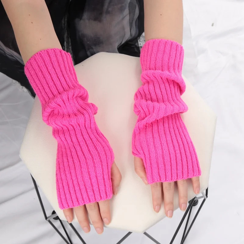 Women Long Fingerless Gloves Fashion Winter Warmer Mitten Arm Sleeve Casual Soft Girl Goth Clothes Punk Cosplay Accessories 250811