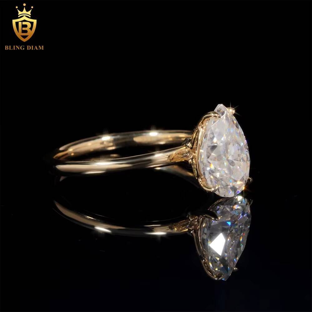 Custom Luxury Fine Jewelry D Color VVS Moissanite 14K Yellow Gold Engagement Wedding Ring