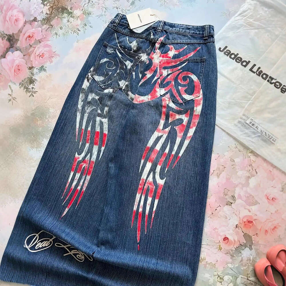 2025 New Hip-Hop Pattern Printed Loose Jeans for Women Y2K High Street Harajuku Long Pants