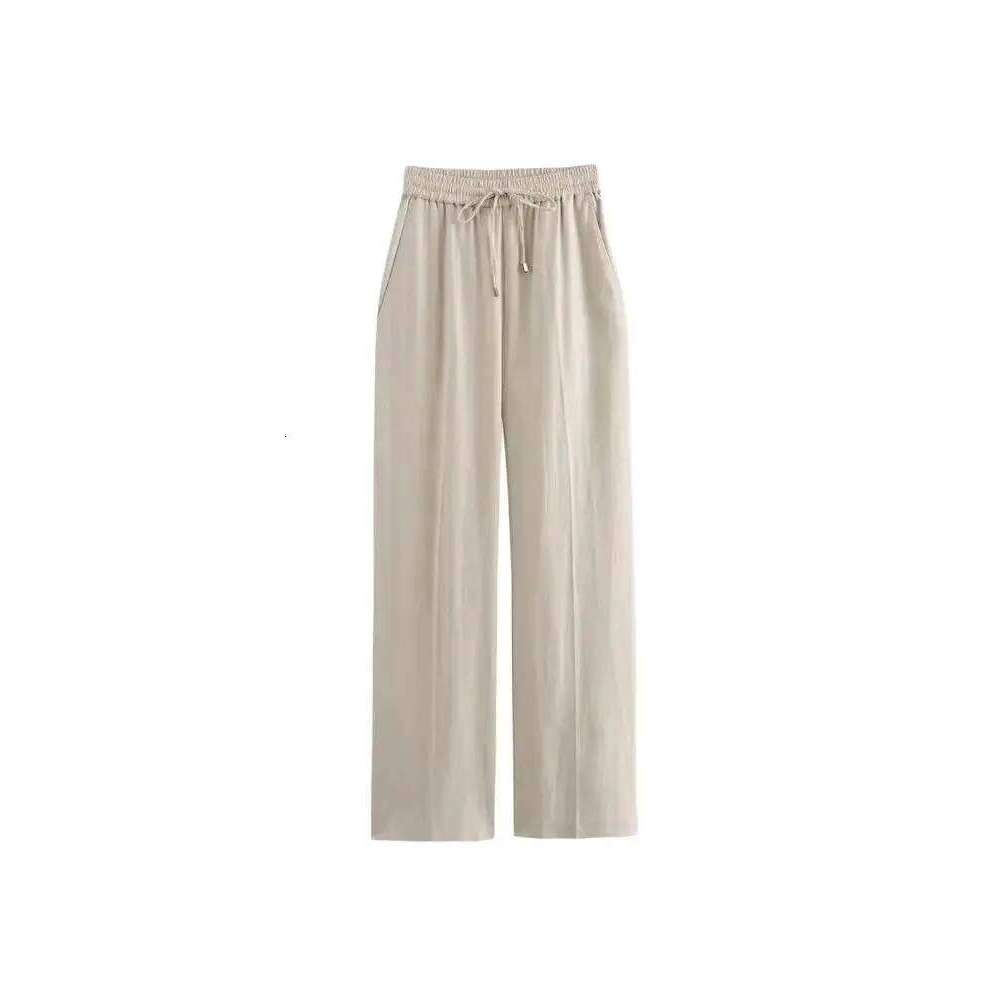 TRZA-Women's Straight Pants with Front Pockets, High Elastic Waist, Drawstrings, Female Trousers, Chic Fashion