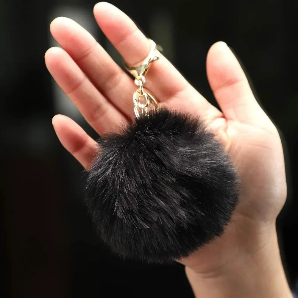 Fluffy Fur Hair Ball Keychain Soft Faux Rabbit Car Keyring Pompom Key Chains holder Women Bag Pendant Jewelry Gifts 250811