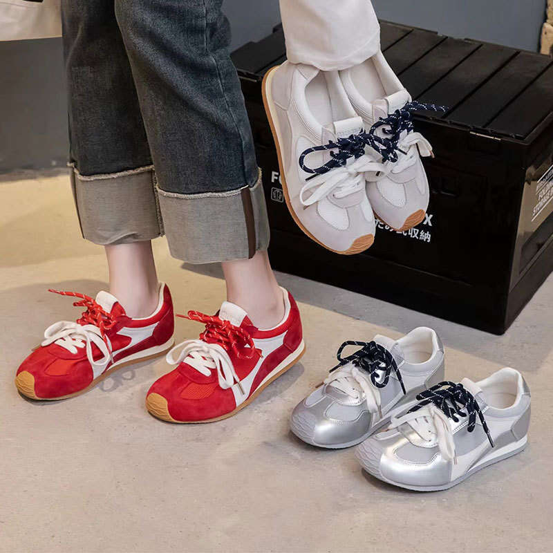 Height Increasing Training for Women 2025 New Summer and Autumn Style Ins Genuine Leather Mesh Breathable Red Versatile Campus Forrest Gump Shoes