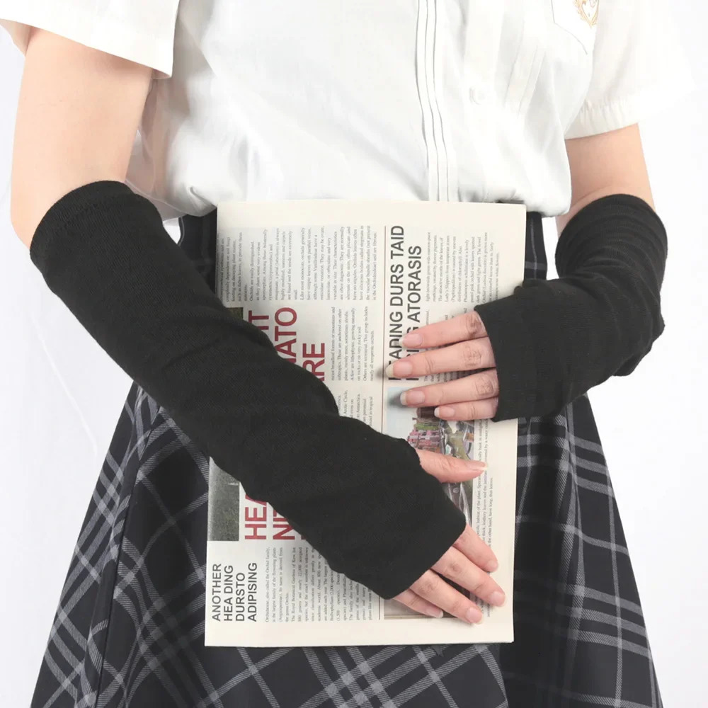 Women Winter Warm Long Sleeves Gloves Fingerless Stripe Hiphop Knitted Elbow Mittens Elastic Outdoor Warmer Arm Halloween 250811