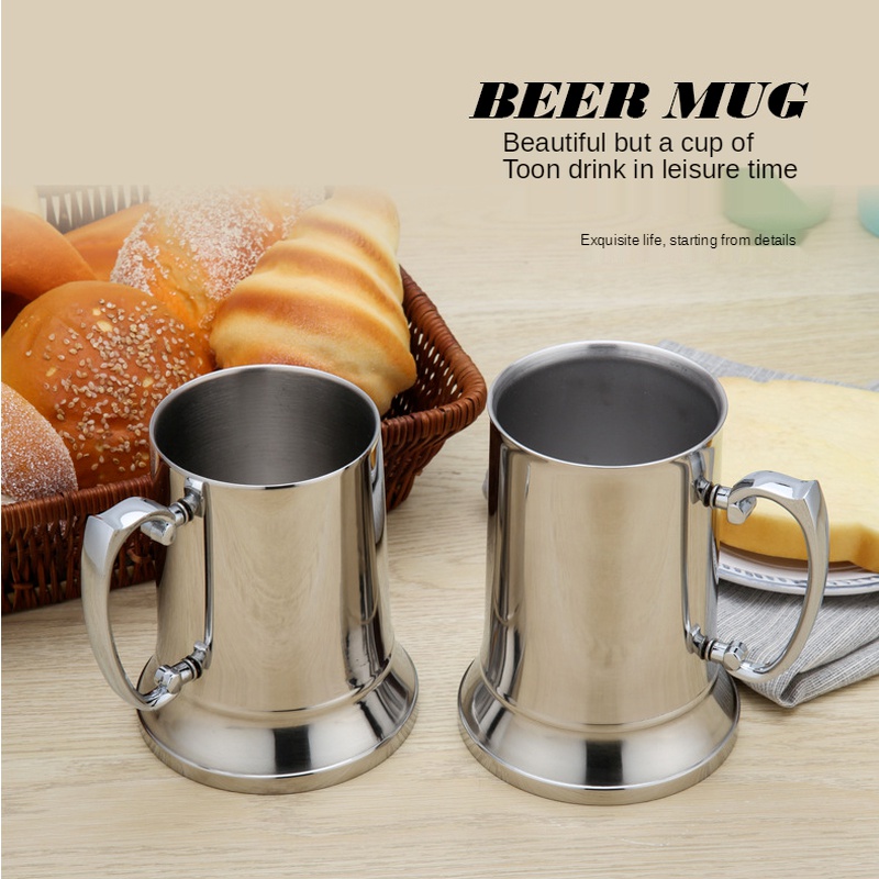 16oz Tankard Stein Double Wall Stainless Steel Beer Mug Cocktail Breakfast Milk Mugs with Handgrip Coffee Cup Bar Tools