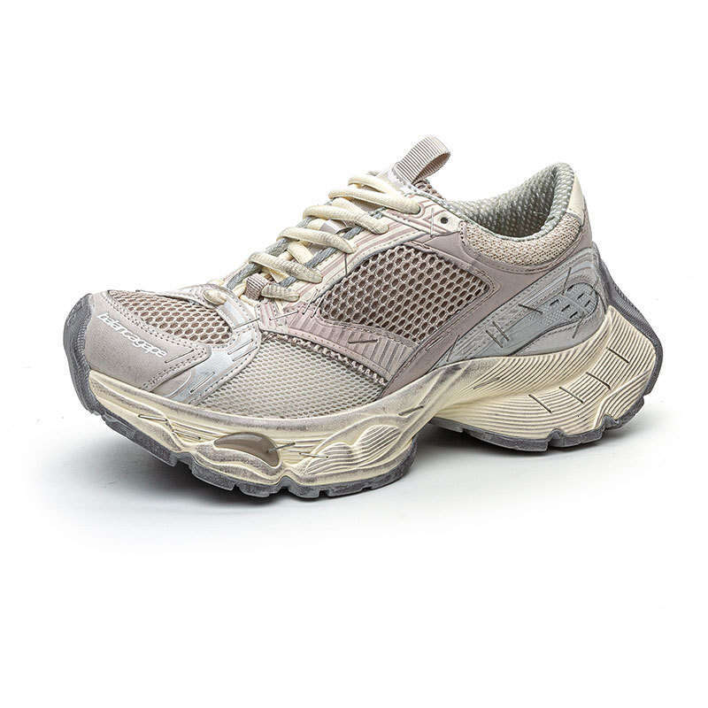 Paris Stapler Dad Shoes INS 2024 Autumn Vintage Worn Color Thick Sole Breathable Sneakers