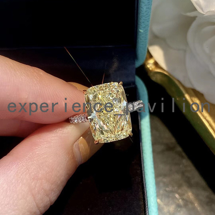 18K Gold With 5ct Flower Cut Iced Out Vivid Yellow Color Emerald moissanite Diamond Woman Ring for Wedding Fine Jewelry - view 3