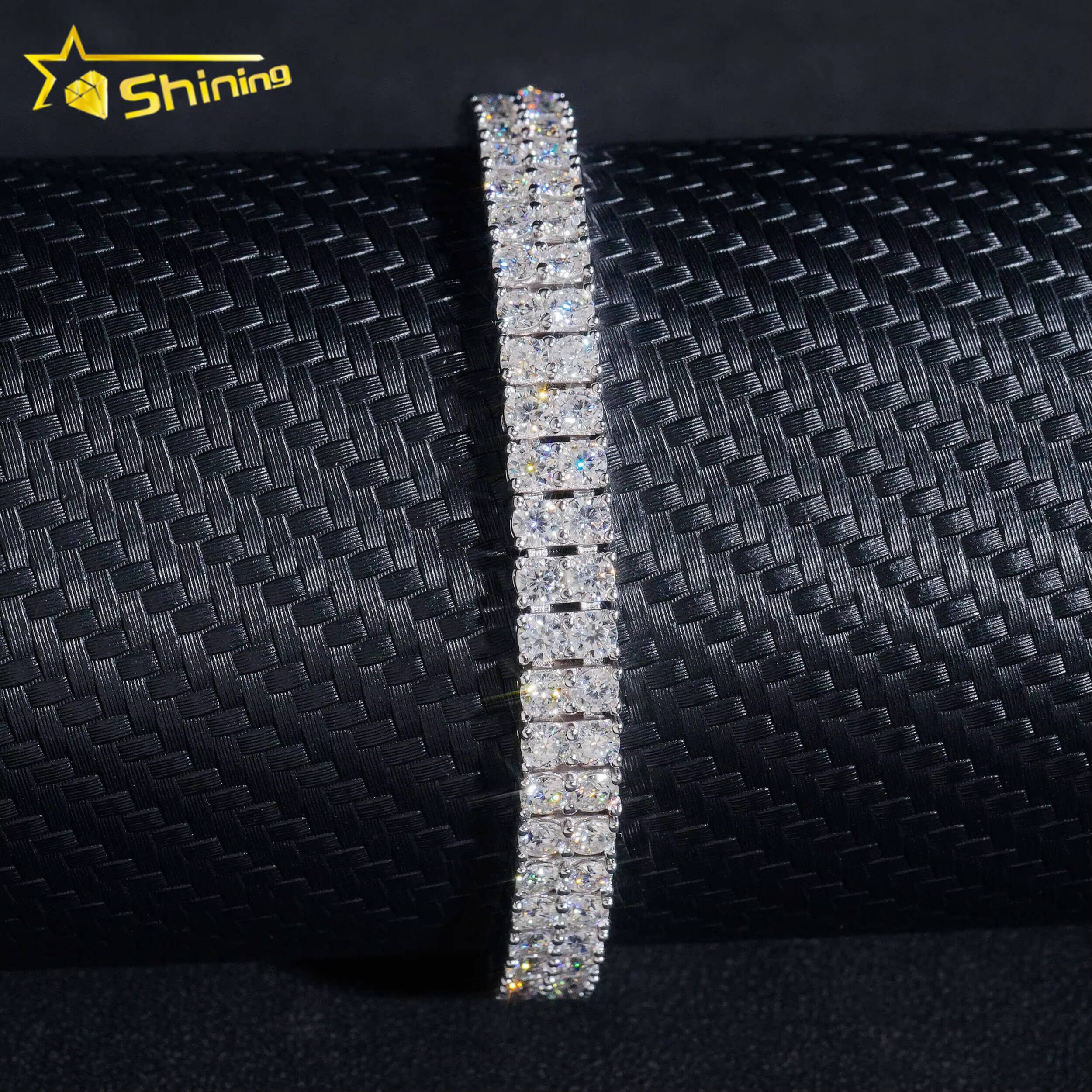 Luxury Hip Hop Jewelry 6MM Iced Out 925 Silver Gold Plated VVS D Color Moissanite Bracelet Men Moissanie Tennis Bracelet