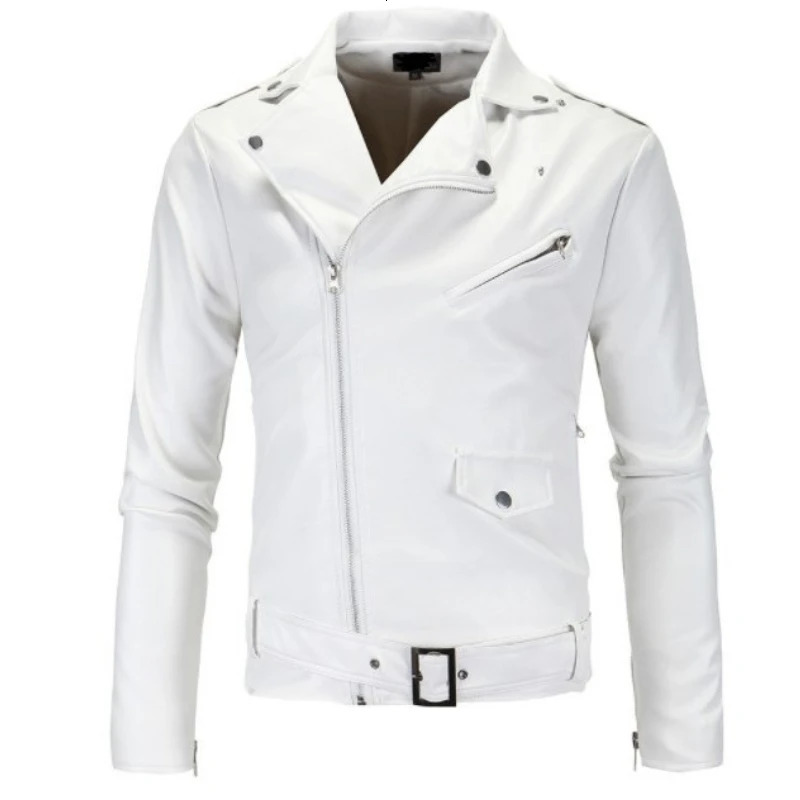 Mens Pu Leather Jacket Lapel Collar Zipper Motorcycle Casual Slim Windproof Coats Punk Rock Thick Blazer Outwear 250815
