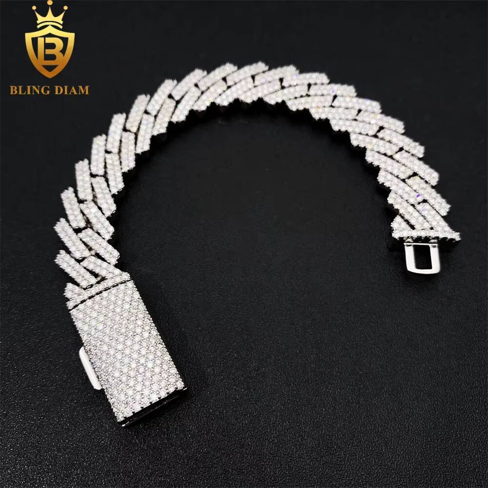 14mm Hot Selling Hip Hop Cuban Link Chain 925 Sterling Silver VVS Moissanite Pass Diamond Tester Bracelet Necklace