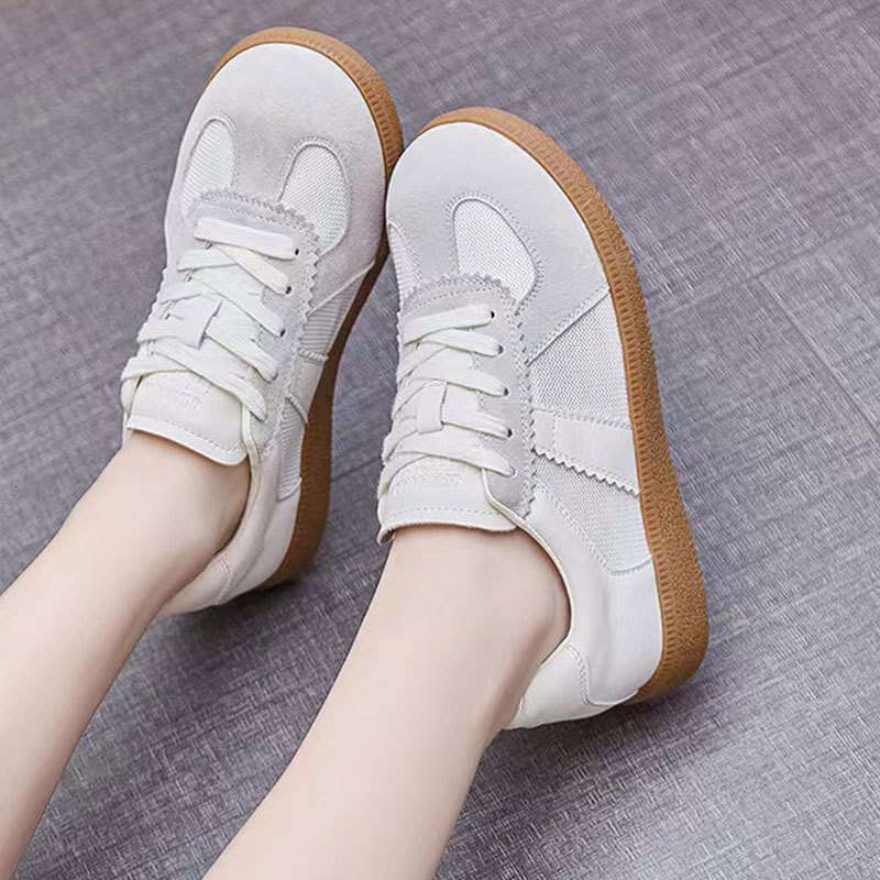 Grape Mom 2025 Summer Round Toe Mesh Color Block Casual Lace-up Training White Sneakers