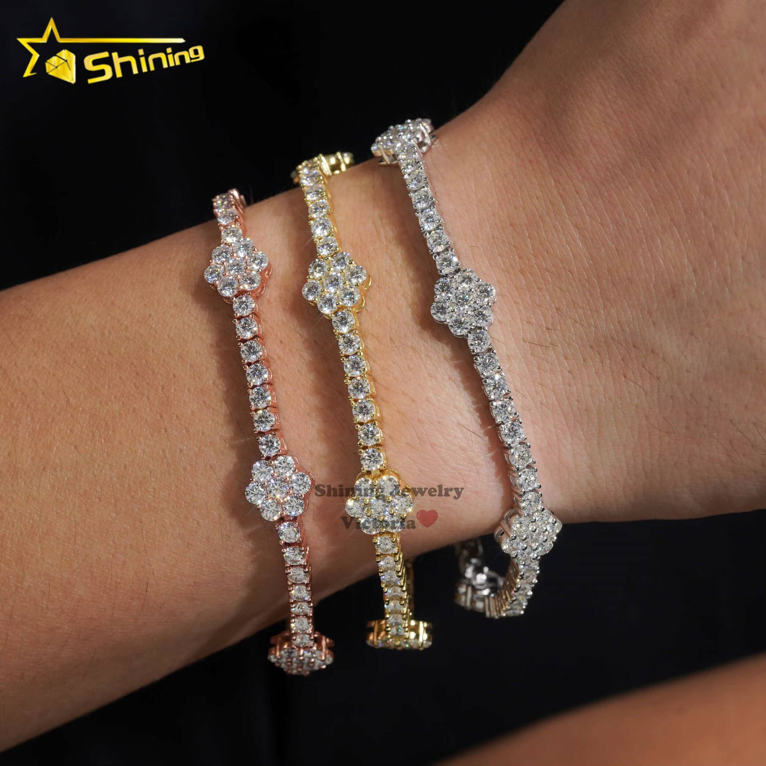 Wholesale Fine Jewelry 925 Silver VVS Moissanite Diamond Iced Out Flower Tennis Chain Necklace Moissanite Tennis Bracelet