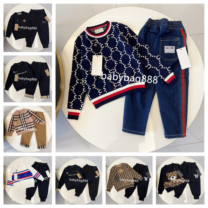 Children's designer Kids Sweater fashion brand classic pattern long sleeved children's clothing luxurious outdoor casual top and pants two piece set Kids Clothing D5