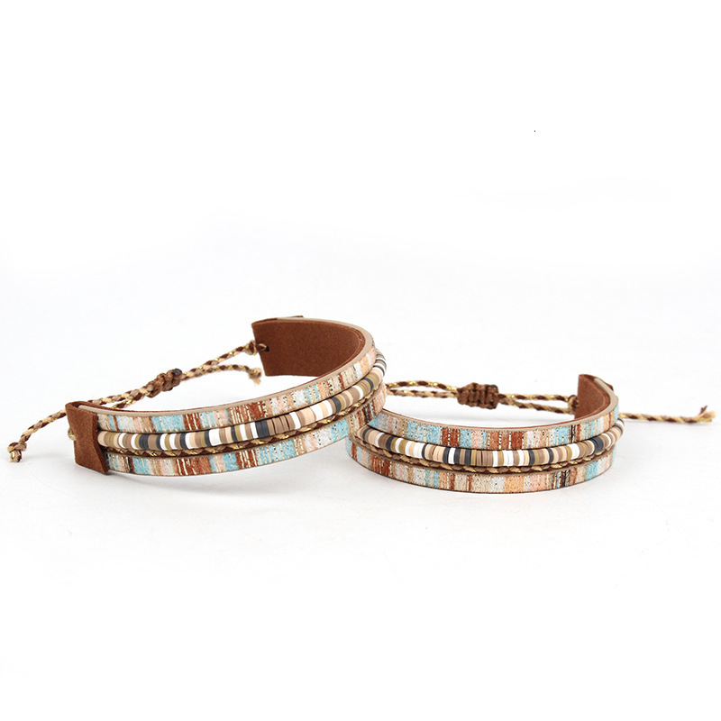 Bohemian Leather Cord Bracelet PU Adjustable Couple Wristband Jewelry Accessories