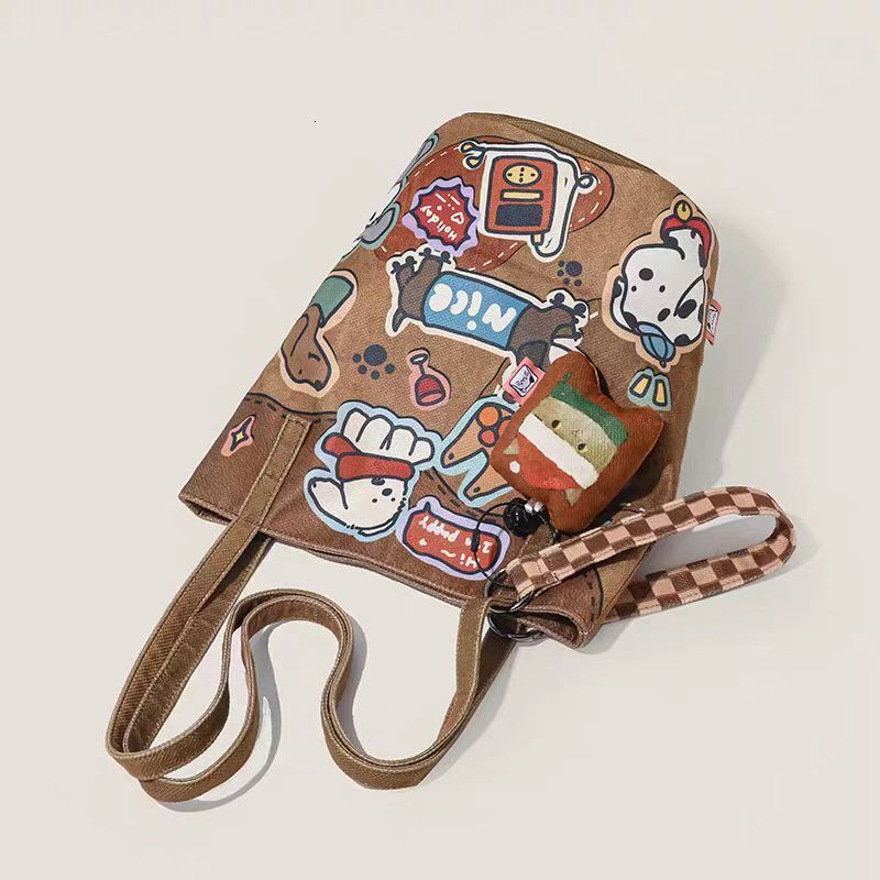 Autumn New Women s Shoulder Cute Dog Printed Commuter Autumn New Designer Casual Fashion Large Capacity Single Shoulder Canvas Women s Crossbody