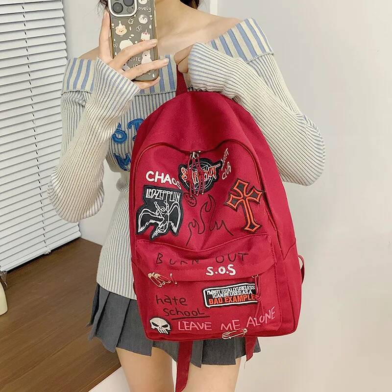 Gothic Rock For Men And Women Large Capacity Canvas Casual Backpack With Metal & Patchwork Accents for Daily Use high-quality