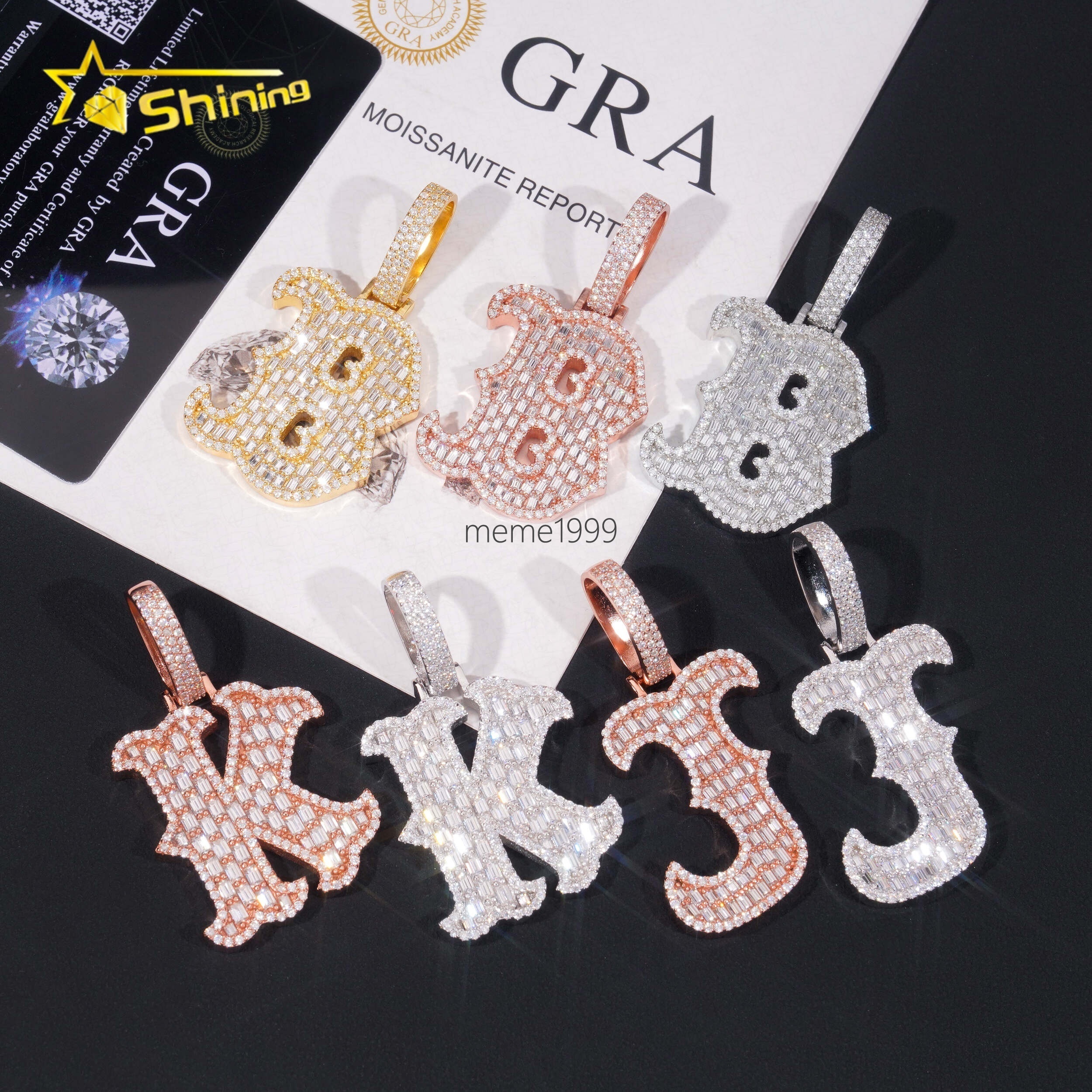 Moissanite Bling Jewelry 925 Silver Mens Diamond Letter B Iced Out Hip Hop Moissanite Pendant