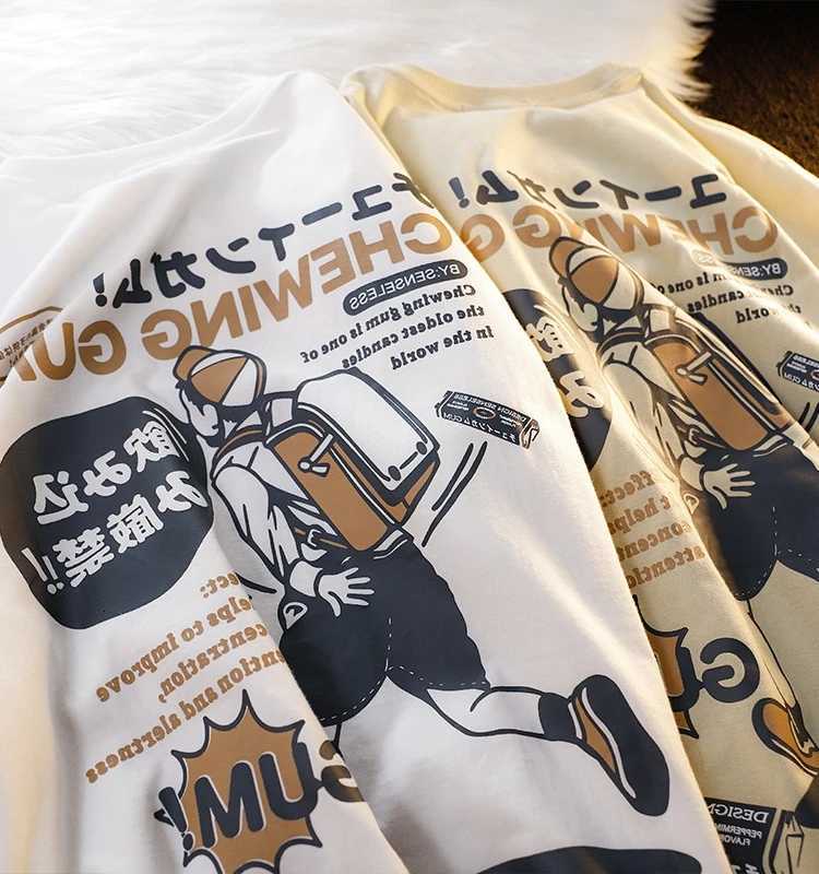 Heavyweight Pure Cotton Japanese Anime Printed Short Sleeved T-shirts For Men Women Loose Casual T Shirt Summer Trend Top Tees Y250819