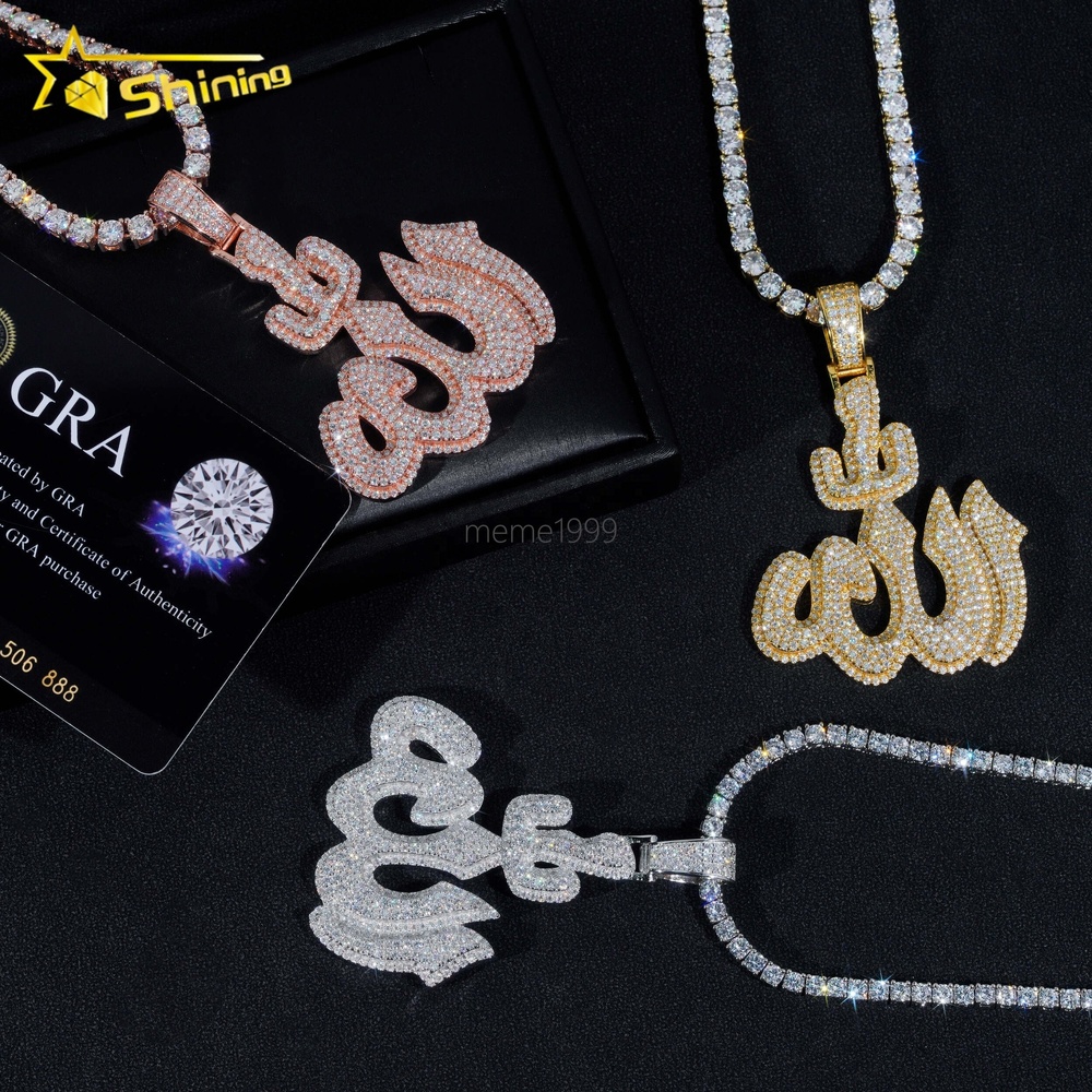 GRA Fine Jewelry 925 Sterling Silver Gold Plated Diamond Iced Out Hip Hop Jewelry Custom Moissanite Pendant Allah Pendant
