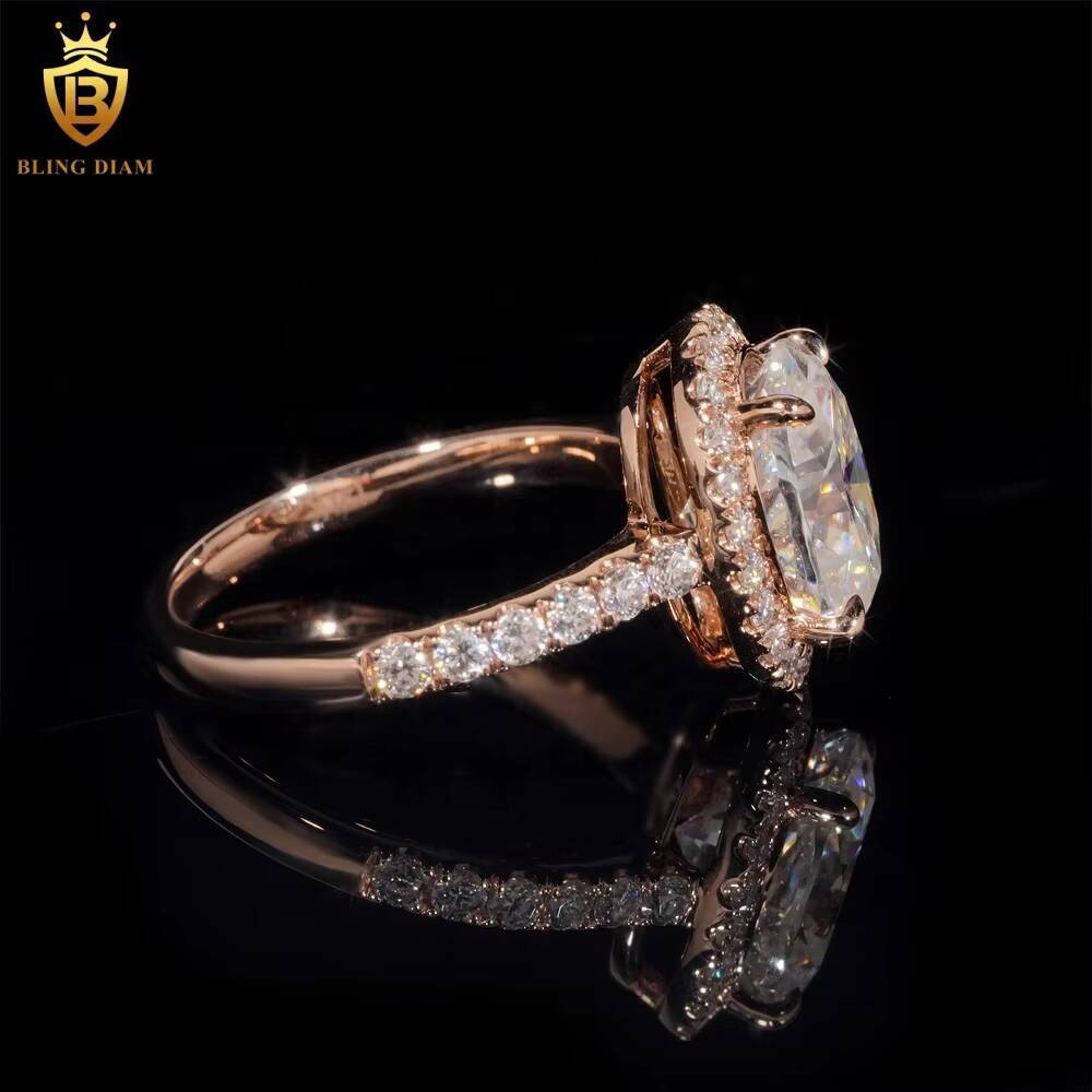 Fine Jewelry 14K Solid Rose Gold VVS Moissanite Diamond Engagement Rings in Stock with Certificate