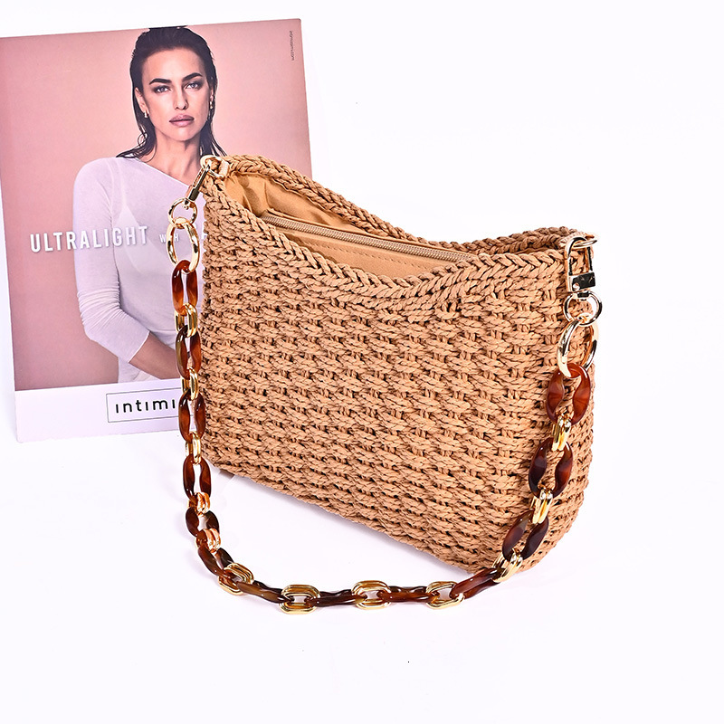 Autumn New Women s Shoulder Bag New Women s Woven Straw Bucket Bag Niche Chain Design Handbag Autumn New Designer Bag New Women s Crossbody Bag